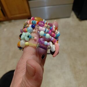 Multicolor Beaded Stretch Bracelet Stack - Pink & Pastel Accents